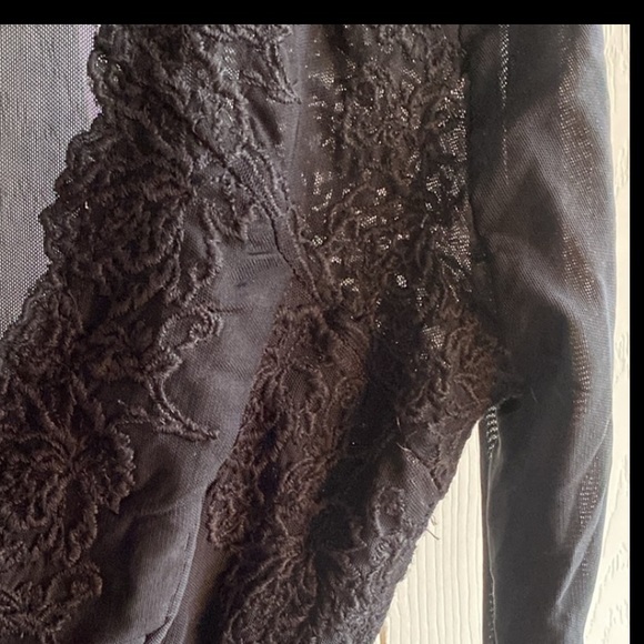 Free People NWT Rendezvous Stretch Black Embroidered Lace Vneck Long Sleeve Top - Picture 9 of 13
